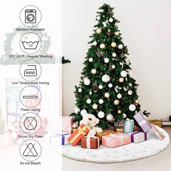 SALE!! 48 inch Padded Soft Plush Christmas Tree Skirting White Silver snowflakes - Picture 3 of 5